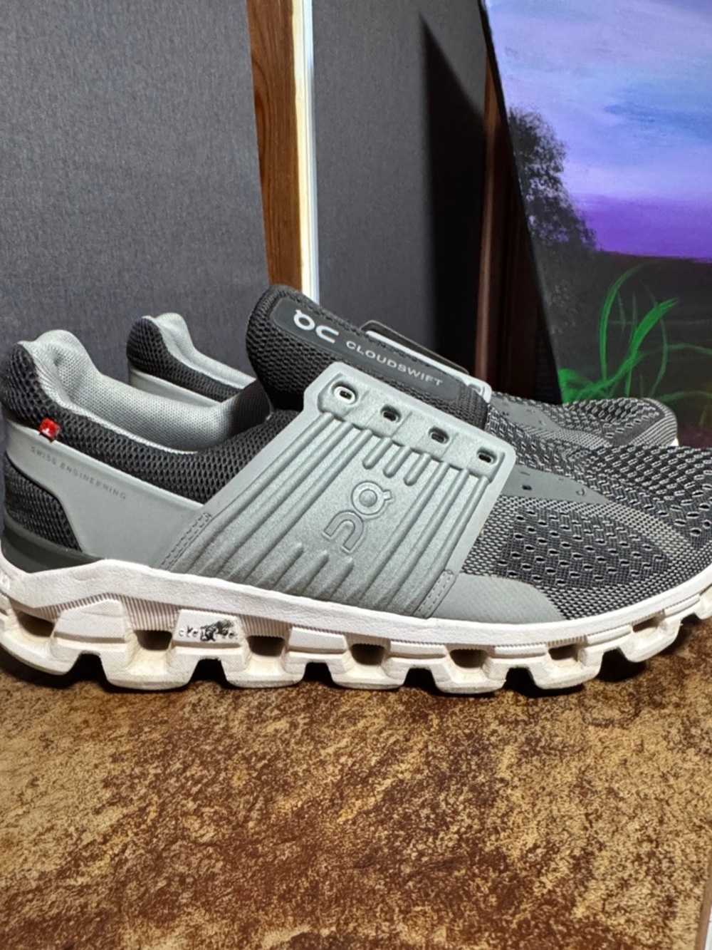 On Running Men's Cloudswift Athletic Shoes in Gray and White - Picture 3 of 5